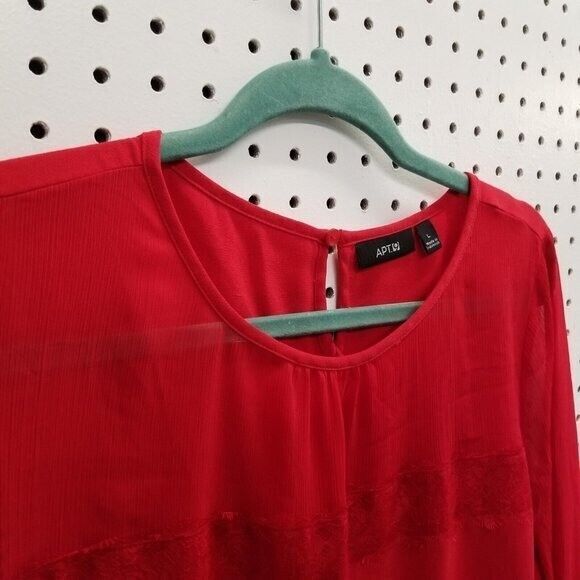 Apt. 9 Womens Sz L Red Solid Long Sleeve Blouse - Picture 4 of 8